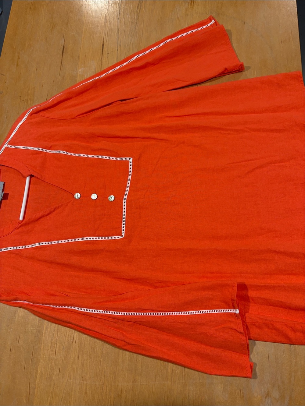 Marc New York Bright Orange Henley Button-Front Shirt with White Trim